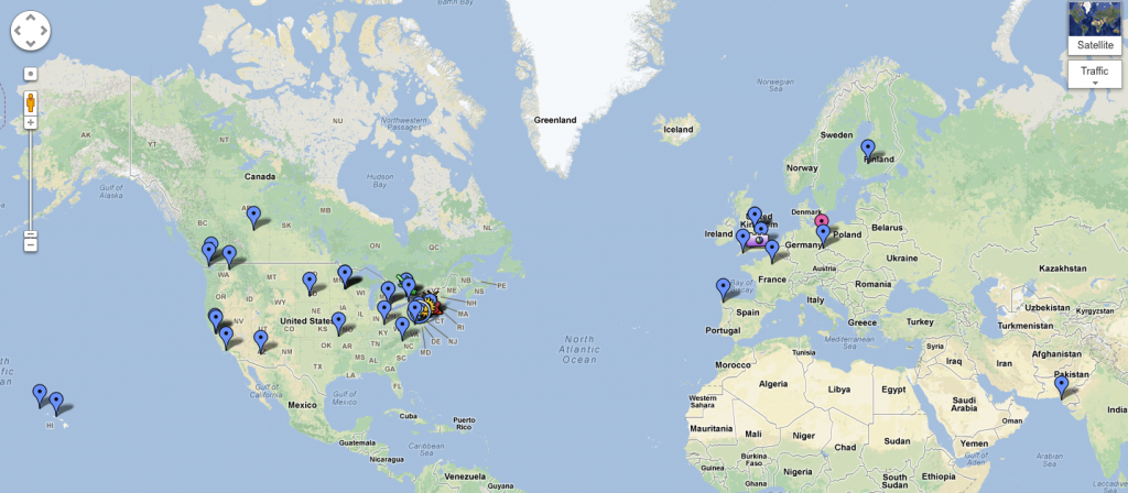 A few of the x MOOC participants adding themselves to a global map